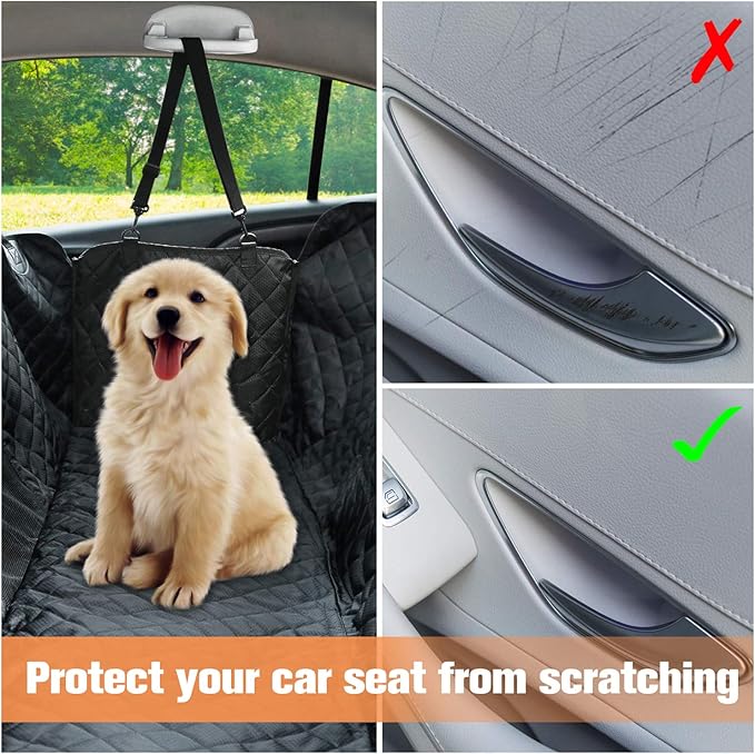 PETICON Large Dog Car Seat, Back Seat Extender for Dogs with 3 Mesh Windows, Waterproof Medium Carseat for Dogs with Hard Bottom, Pet Seat Cover for Cars, Trucks and SUVs(Brown)