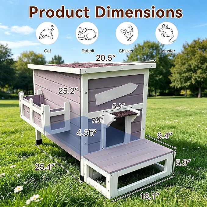 Rockever Outdoor Cat House, Large Outdoor Houses for Feral Cats with Self-Warming Mat Wooden Outside Cat Shelter Weatherproof with Escape Door