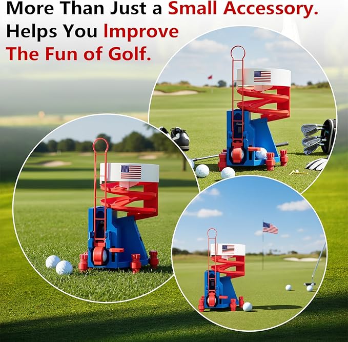 Golf Ball Dispenser, Golf Ball Launcher Pro, Automatic Golf Ball Dispenser & Launcher Pro, High-Capacity Hands-Free Practice Machine(Red+White+Blue)