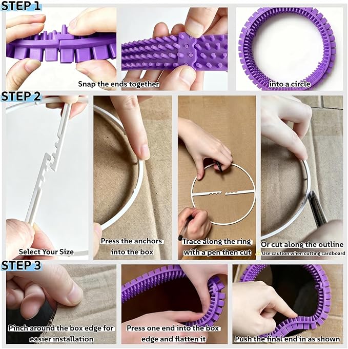 Cat Self Groomer Arch for Cardboard Boxes, DIY Cat Tunnel Brush & Massage Comb for Indoor Cats, Interactive Self Grooming Toy for Cat Cave, Hideouts & Enrichment Play (Lavender)