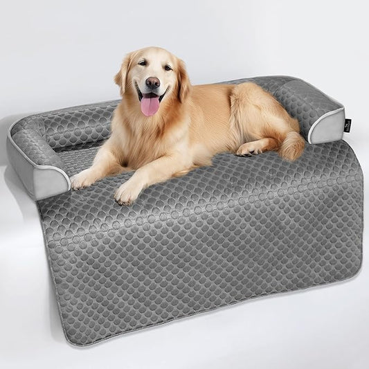 Dog Cooling Mat Large Sized Cooling Dog Beds for Couch with Sides, Self Cooling Orthopedic Pet Bed with Removable Washable Cover for Sofa Floor Car, Durable & Non-Gel, 45 x 37 inch, Grey