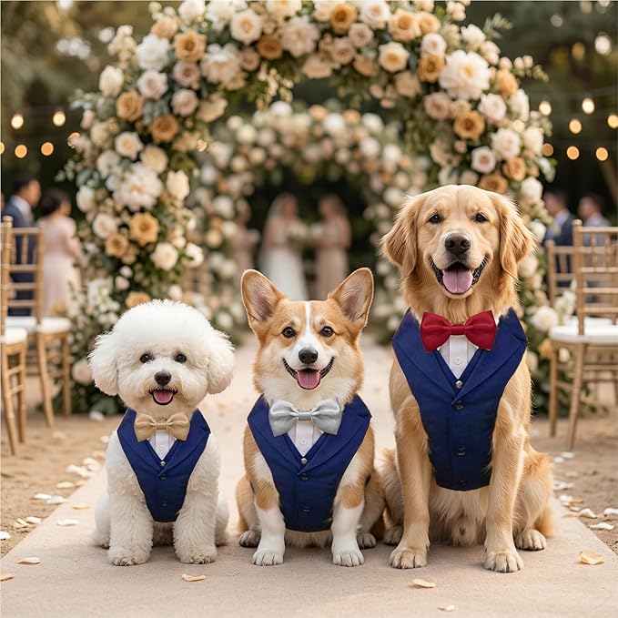 AVERYDAY Dog Tuxedo with Bow Tie for Wedding Outfit, Dog Suit Costume for Christmas Halloween Valentine’s Day, Adjustable Pet Tux Harness with Leash Ring, Formal Wear for Small Medium Large Dogs