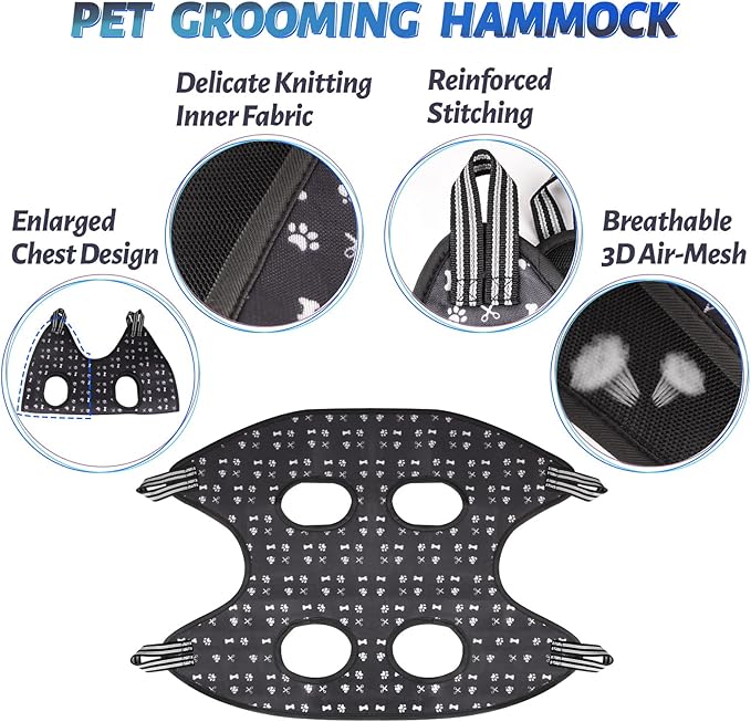 ATESON Pet Grooming Hammock Harness for Nail Trimming (XS 12lb), Sling Holder Hanger for Nail Clipping with Clippers, File, and Comb