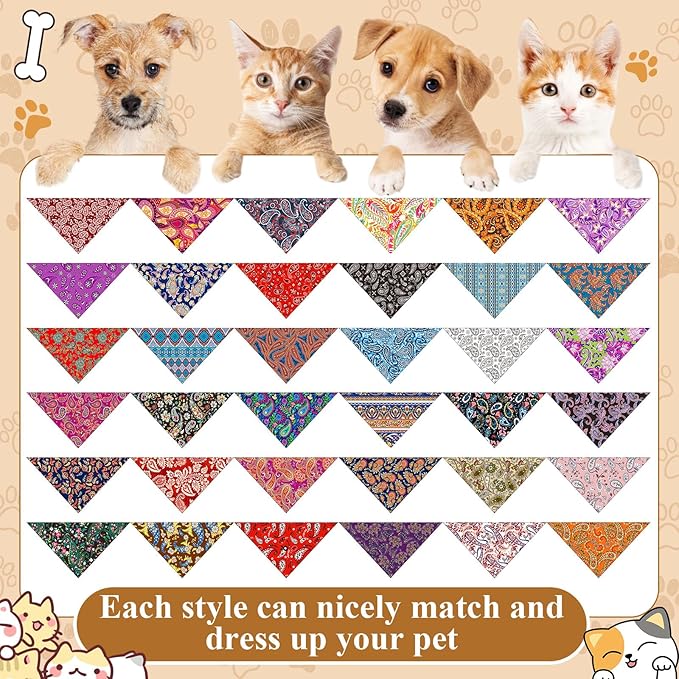 Sanwuta 72 Pcs Paisley Dog Bandana Bulk Washable Puppy Triangle Scarfs Cat Bandanas Soft Adjustable Cute Pet Triangle Bibs Accessories for Small Medium Dogs Cats Pets Costume