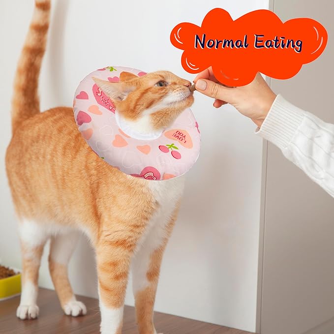 Seyezo Cat Cone Soft Collar, Adjustable Cat Recovery Collar for Small Medium Large Cats, Cute Donut E Collar After Surgery, Anti-Lick Recovery Elizabethan Collar for Kittens (Pink Heart, Small)