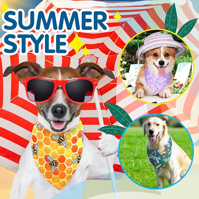 Eccliy 30 Pack Dog Bandanas Summer Bulk Adjustable Flower Dog Scarfs Soft Washable Triangle Polyester Bandana Pet Costume Bibs with Flowers Patterns for Boy Girl Large Pet Grooming Accessories Spring