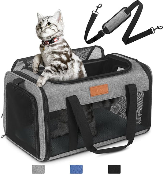 PETUX Airline Approved Pet Carrier - 17x11x9.5 in, Underseat, Top & Side Entry, Soft Sided Cat Carrier for Small Cat Up to 12 lbs with Breathable Anti-Scratch Mesh for Travel & Vet - Grey