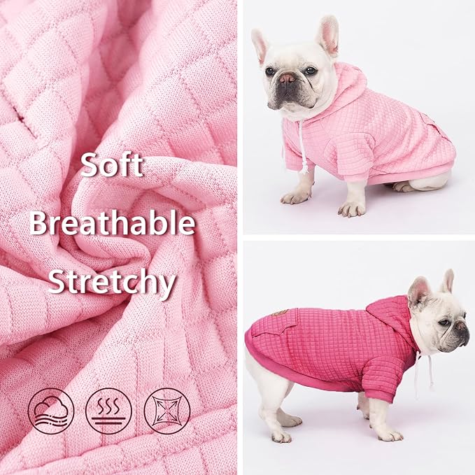 2 Pack Dog Hoodie Sweaters for Small Medium Dogs Warm Dog Clothes for Large Dogs Soft Waffle-Like Laminated Sweatshirt Bulldog (Pink+Rose, M (Back: 15.5",Chest: 21.6", Neck: 13"))