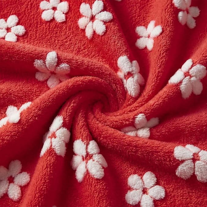 Horaldaily Pets Flannel Blanket, Red Flowers 3D Textured Soft Fuzzy Fluffy Plush Cozy Fleece Premium Blankets for Dog Cat Puppy Kitten Couch Protection, 20x30