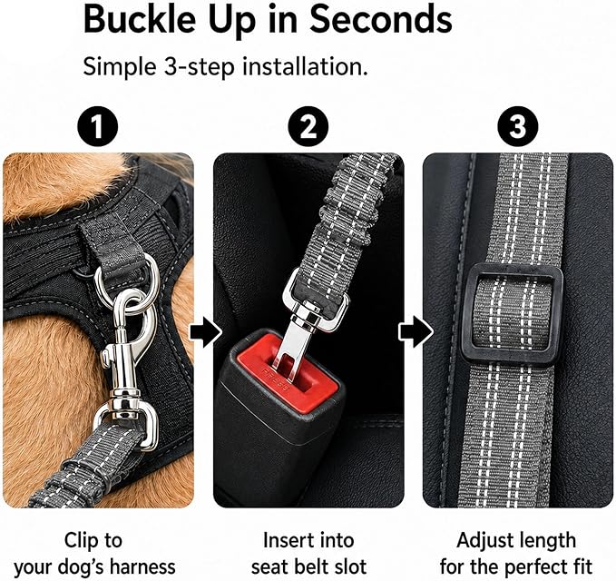 Dog Seat Belt 2Pcs, Retractable Pet Car Harness, Adjustable Dog SeatBelts for Vehicle, Nylon Pet Safety with Elastic Bungee
