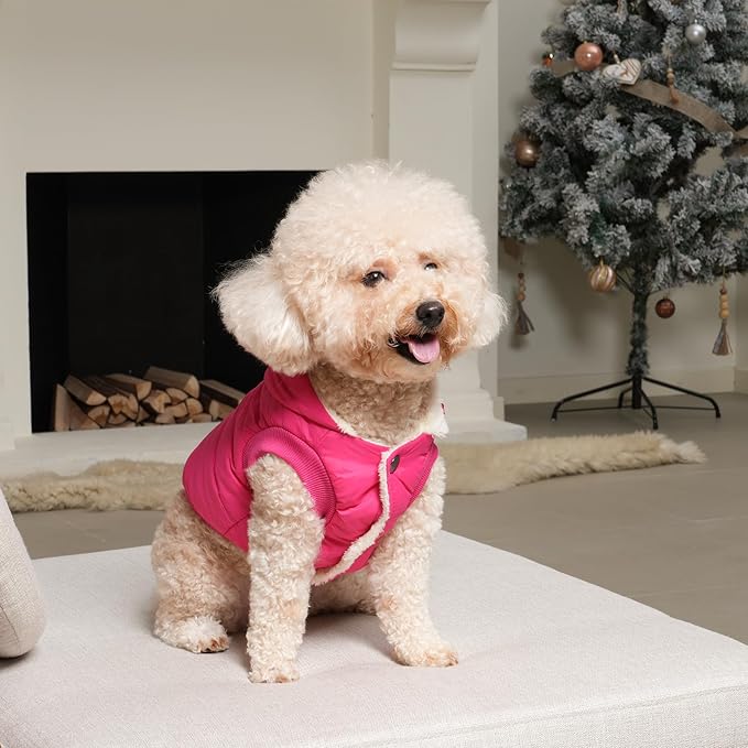 Vecomfy Fleece Lining Extra Warm Dog Hoodie in Winter for Small Dogs Jacket Puppy Coats with Hooded Pink M