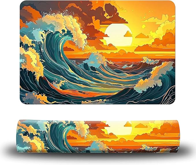 Dog Food Mat, 15.7" x 23.6" Absorbent Pet Feeding Mat for Food and Water, Waterproof Diatom Mud Pet Placemat with Non-Slip Rubber Backing, Easy Clean Cat Bowl Mat for Floors - Sunset Waves