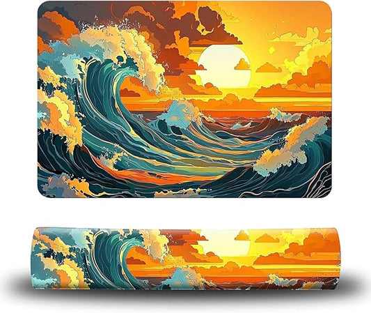 Dog Food Mat, 15.7" x 23.6" Absorbent Pet Feeding Mat for Food and Water, Waterproof Diatom Mud Pet Placemat with Non-Slip Rubber Backing, Easy Clean Cat Bowl Mat for Floors - Sunset Waves