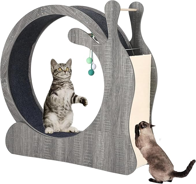 Large Cat Running Wheel, Cat Wheel for Indoor Cats 37.5" Inner Diameter Wood Pet Treadmill with Scratching Board and Playing Balls Quiet Cats Wheel Exerciser Grey