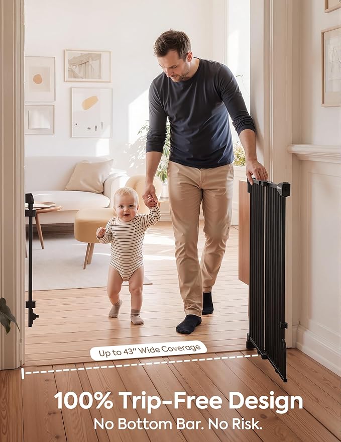 Babelio Removable & No Bottom Bar Baby Gate, 29-43" Hardware Mounted (Drill Needed)| Wide Walk-Thru| Auto-Close Safety Dog/Pet Gate for Stairs & Doorways (Black, 29-43" W, 30" H)