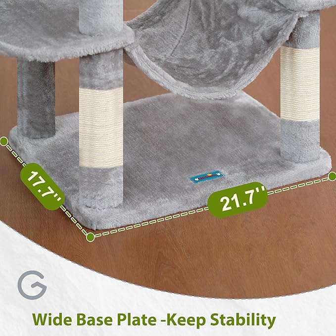 Gitelsnour Tall Cat Tree, Large Cat Tower for Adult Cats, 80.7'' (205cm) Heavy-Duty Cat Tree House for Indoor Cats 20 lbs+ with Scratching Posts, 2 Top Perches/Condos, Hammcok, Light Gray GCT034W