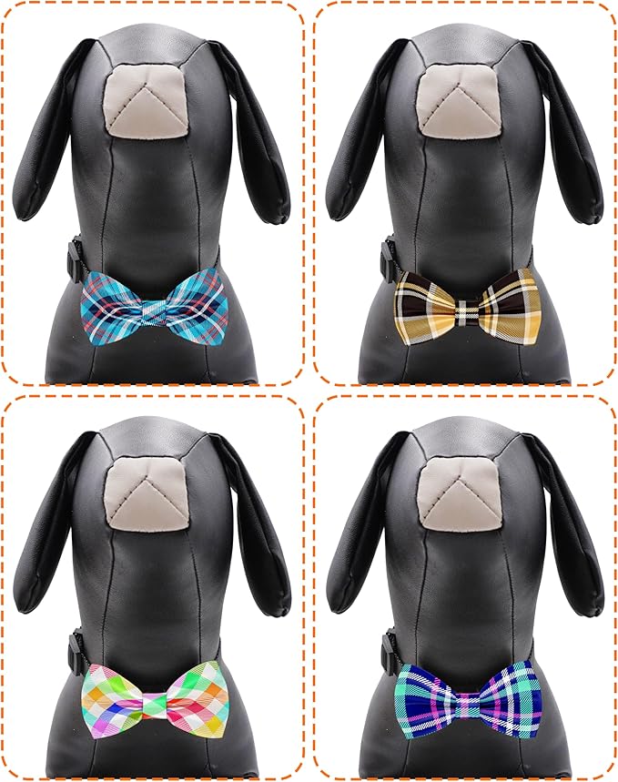 PET SHOW 10 Pack Plaid Small Dog Bow Ties Sliding Collar Attachments Puppy Cats Classic Bowties for Medium Dogs Rainbow Bowknots Birthday Party Holiday Pet Grooming Accessories(Small)