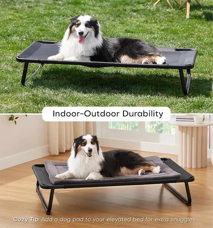MADE 4 PETS Elevated Cooling Dog Bed for Small Medium Dogs – Raised Pet Cot with Breathable Mesh, No-Slip Feet, Chew-Resistant Frame, Portable Indoor & Outdoor Dog Hammock Bed, 32"x25", Black