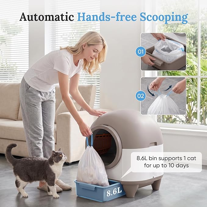 Greesum Smart Self-Cleaning Cat Litter Box, Fully Enclosed Automatic Litter Box with App Control, Safety Sensors& Large Capacity for Multi-Cat Homes, Includes Waste Bags & Mat