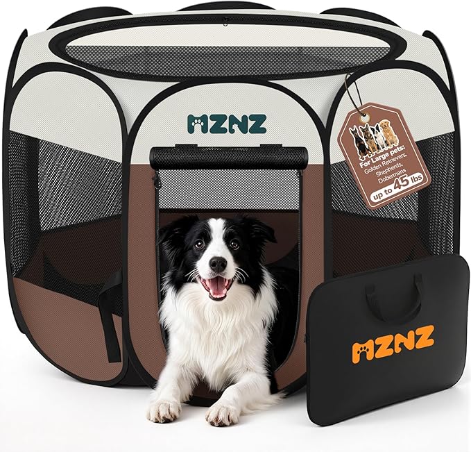 Dog Playpen, Portable Puppy Pet Crate Indoors for Small/Medium/Large Dogs Cats Rabbits, Foldable Dog Cage Enclosure for Outdoor, Pop Up Dogs Tent Kennel with Carrying Case, Brown