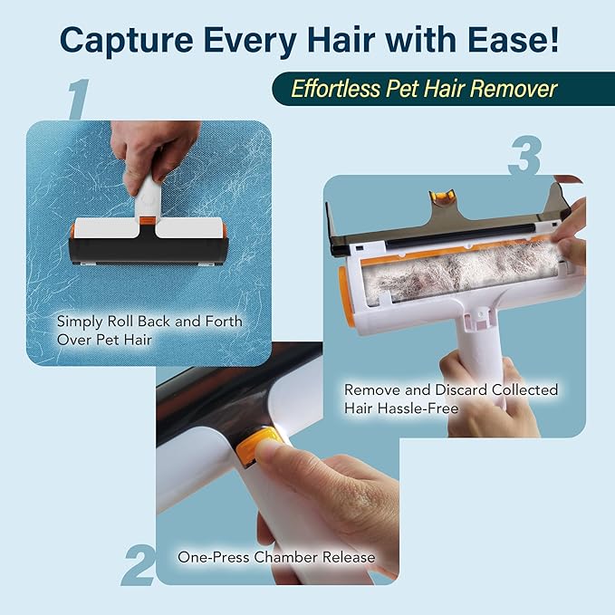 Pet Hair Remover, Lint Roller for Pet Hair, Reusable Fur Removal Tool- Cat and Dog Hair Remover for Car Interior, Couch, Furniture, Lint, Carpet, Clothing and Bedding (White)