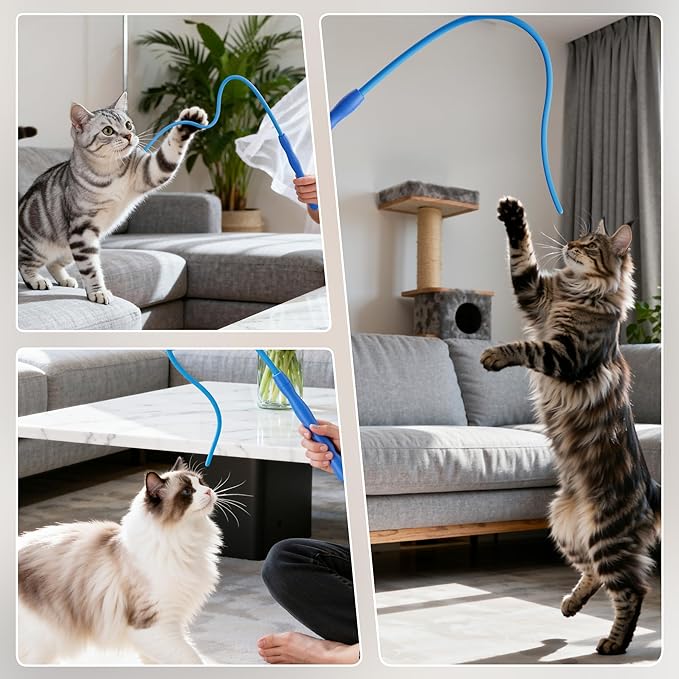 Casfuy Innovative Ultra Light Durable Tail Silicone Teaser Wand Cat Toy