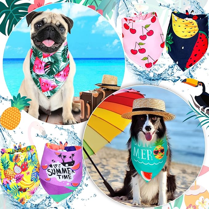 Eccliy 30 Pack Dog Bandanas Summer Bulk Fruit Dog Bandanas Adjustable Soft Triangle Scarf Washable Polyester Girl and Boy Pet Costume Bib with Fruit Patterns Large Pet Grooming Accessories Spring