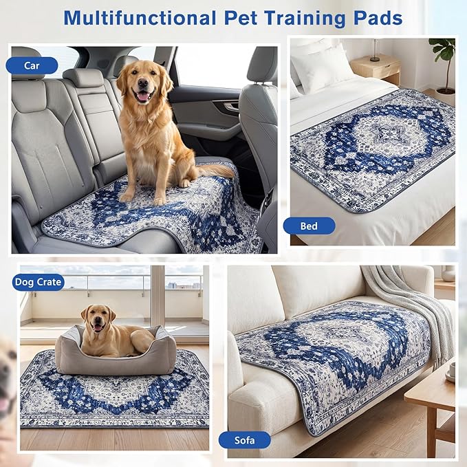 Washable Pee Pads for Dogs and Cats, 2 Pack Absorbent Thick Reusable Training Dog Pet Puppy Pads, Waterproof & Non-Slip Whelping Pads for Potty Training, Whelping, Playpen, Crate, Prevents Leakage