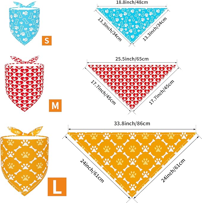 PET SHOW 50 Pack Big Extra Large Dog Bandanas Bulk XL Washable Paw Pattern Triangle Bibs Dogs Girl Boy Kerchief Set Pet Scarves Grooming Accessories