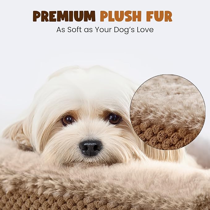 Orthopedic Dog Bed for Large Dogs, 43 Inches Oval Pet Bed with Memory Foam, Removable Washable Cover, Bolstered Sides, Thick Supportive Cozy Puppy Bed for Sleeping, Camel