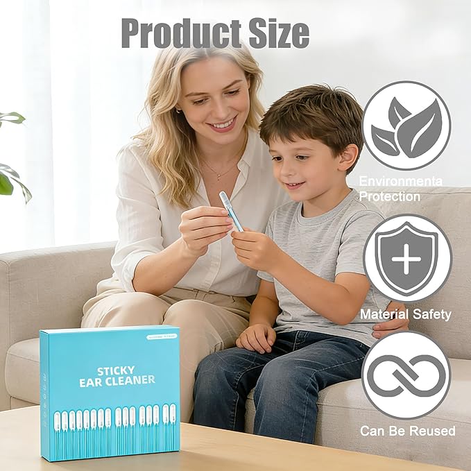Sticky Ear Cleaning Sticks – Gentle, Visible Ear Care, Sticky Ear Swabs, Reusable Adhesive Soft Head Swabs, Adhesive Ear Cleaning Sticks for All Ages (4 Boxes/96 Pcs)