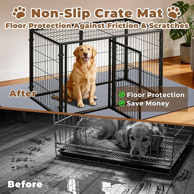 Dog Crate Mat, 29 in x 50 in Dog Playpen Mat Kennel Mat Extra Large Liner for Under Dog Crate cages, Absorbent Urine, Puppy Pee Pad Reusable Washable Floor Protector Waterproof Non-Slip Light Grey