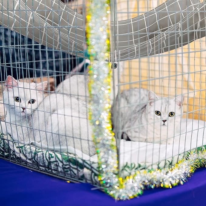 Jetec 2 Pack Cat Hammock for Cage, Catio Accessories Reversible Soft Cats Bed with Adjustable Straps and Hooks Double-Sided Linen and Fleece Hanging Hammock for Cats, Kitten(Cat and Plaid,M)