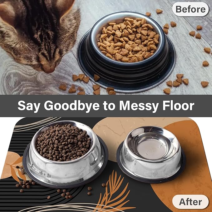 Cat Food Mat for Floors Waterproof Dog Mat for Food and Water Bowl Quick Dry Easy to Clean Nonslip Pet Mats, 12 * 20, Retro