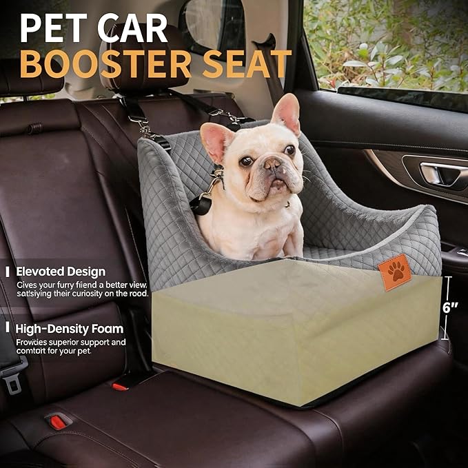 Dog Booster Car Seat for Small to Medium Dogs Up to 35 lbs, Elevated Pet Car Seat with 2 Safety Belts, Detachable Washable Cover, Non-Slip Stable Base, Front/Back Seat Travel Booster