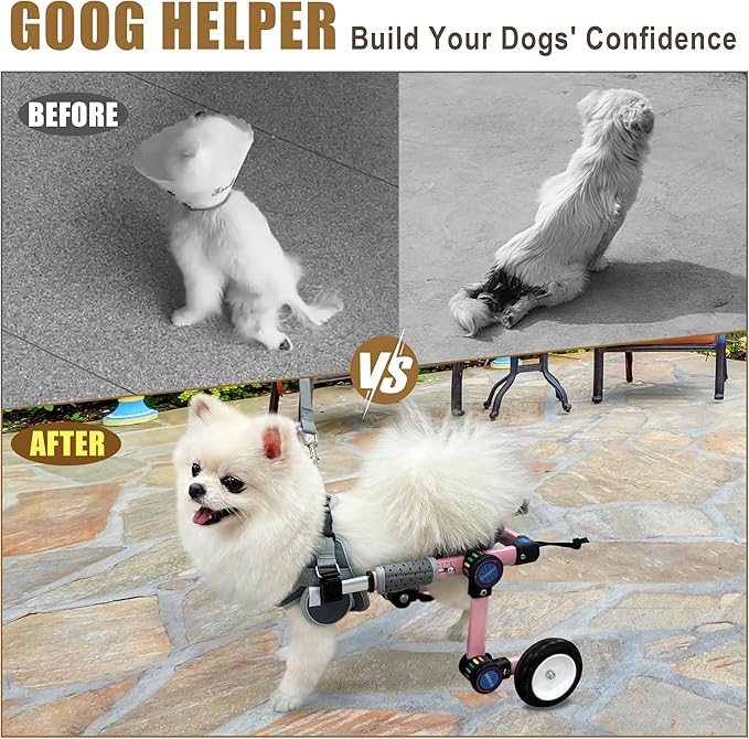 Adjustable Dog Wheelchair for Back Legs Mobility Support Lightweight Pet Wheelchair for Disabled Hind Legs Walking Stable Dog Cart for Pets, Pink (Small)