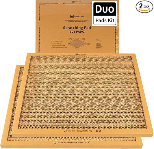 Cat Scratching Pad Board, Refillable and Combinable Corrugated Cat Scratchers for Indoor Cats, Double-Sided and Recyclable Cardboard (2Pack)
