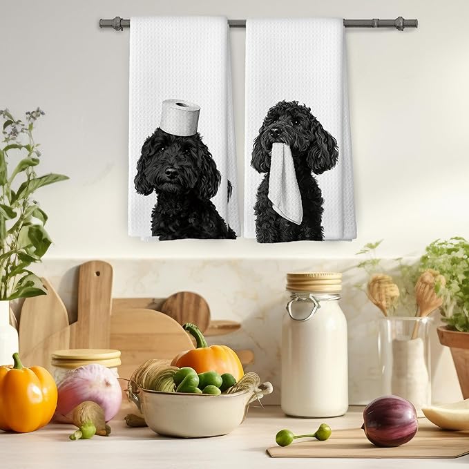 Funny Black Poodle Hand Towels, Poodle Gifts for Women Hand Towel for Bathroom Decor, Funny Dog Bathroom Decor, Dog Mom Lovers Owner Gifts Decorative Towel 16x24 Inch Set of 2