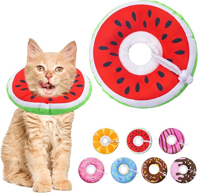 Seyezo Cat Cone Collar Soft, Adjustable Cat Recovery Collars Kitten Cones to Stop Licking, Cute Donut E Collar After Surgery, Anti-Lick Protective Elizabethan Collar for Kittens (Watermelon, Small)
