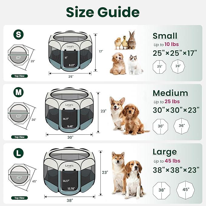 Love's cabin Dog Playpen with Washable Pee Pad, Puppy Pet Cat Playpen Small Dogs Tent Crate Indoor/Outdoor, Portable Pop Up Kennel with Carrying Case for Cats/Rabbits(Moss Green,Small with pad)