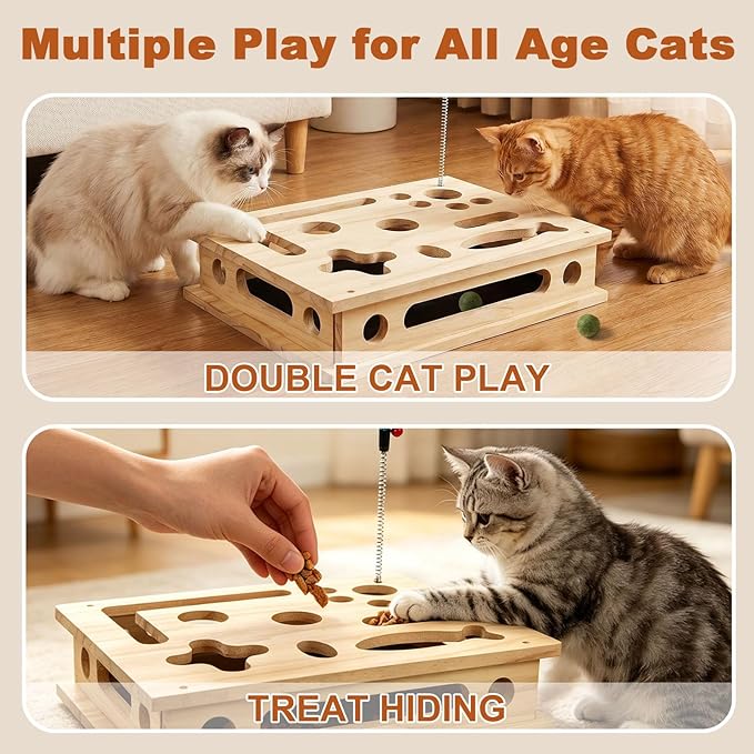Cat Nail File Scratcher with Sandpaper Stress-Free Alternative to Trimming Nails, 2026 New Cat Scratch Puzzle Enrichment Box, Advanced Claw Saver Box for Cats with 1 Teaser Wand and 2 Catnip Balls