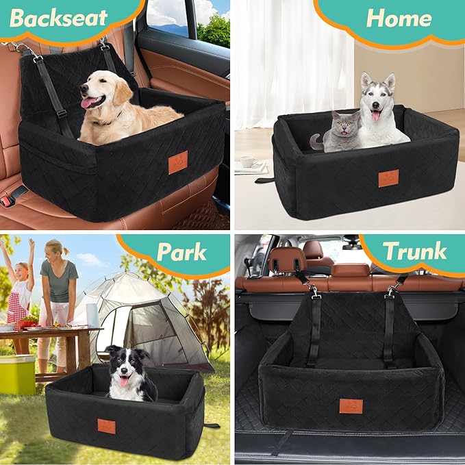 NEEZUKAR Dog Car Seat for Large Medium Dogs,Portable Washable Pet Car Seat Under 55 lbs,Dog Booster Seat with Thick Cushion,2 Safety Leashes Travel Car Dog Bed