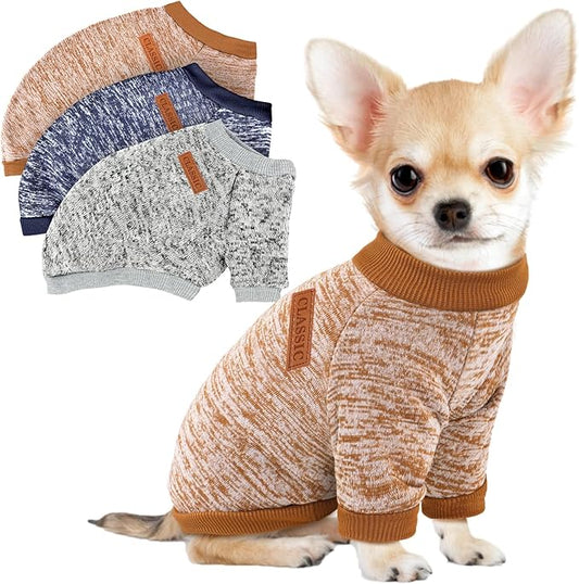 3 Pack Dog Sweaters for Small Dogs Girl Boy Winter Fleece Clothes Warm Soft Dog Sweatshirt Outfit for Dogs Cats Pet Apparel