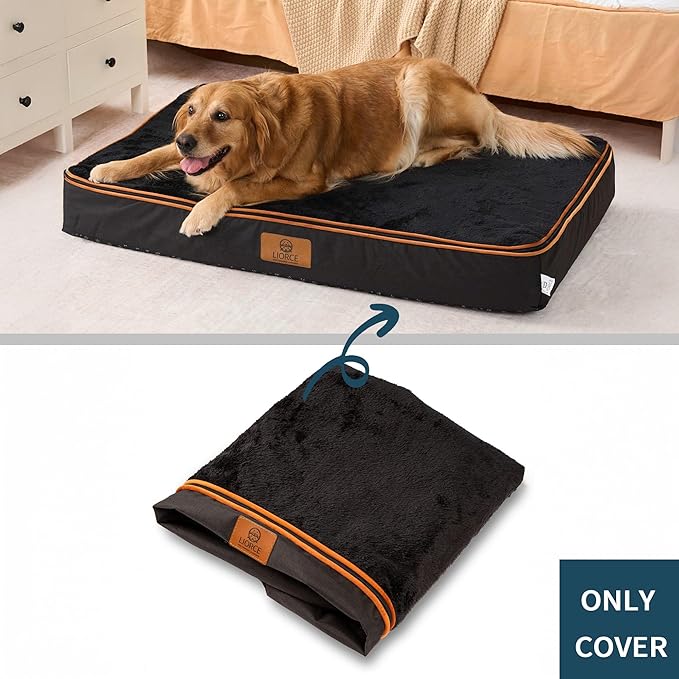 LIROCE Washable Dog Bed Cover Replacement, XXL Wrap-Around Zipper Cover for Orthopedic Memory Faom Dog Bed (48x30x6 inches), Black