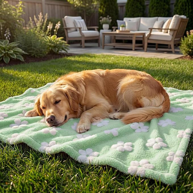 Horaldaily Pets Flannel Blanket, Green Flowers 3D Textured Soft Fuzzy Fluffy Plush Cozy Fleece Premium Blankets for Dog Cat Puppy Kitten Couch Protection, 16x23