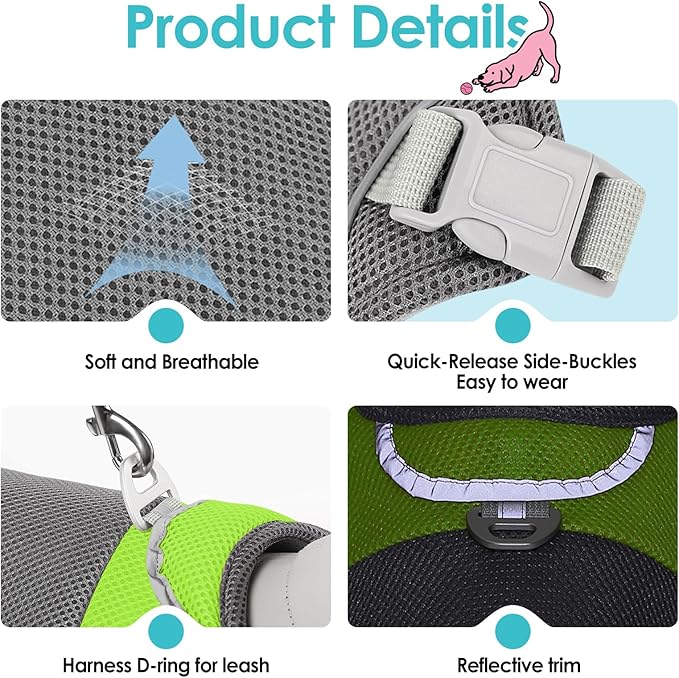 AOFITEE Dog Cooling Vest, Lightweight Cooling Jacket for Dogs, Breathable Dog Cooler Shirt with Harness D-Ring, Pet Sun Shirt UV Protection Ice Vest for Small Medium and Large Dogs, Green XXL