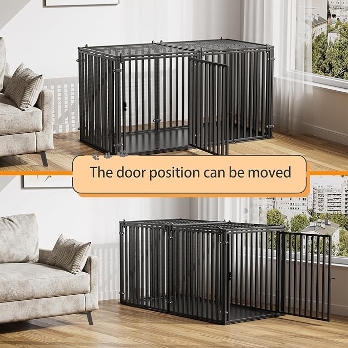 LURIVA 55" L Steel Tube Large Dog Crate with Oxford Cloth Base, Heavy Dog Crates for Medium Large Dogs, Big Dog Cage, Dog Kennel, Puppy Dog Playpen with Top, Pet Cage, Indoor, Black3