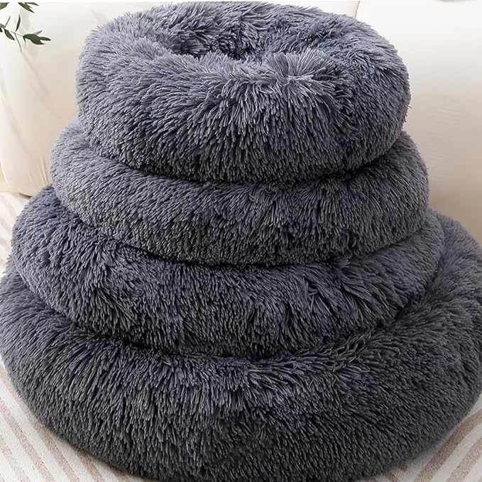 Cat Bed Small Dog Bed for Indoor Cats, Self-Warming Ultra-Soft Plush Calming Kitten Bed, Rabbit Pillow Pet Beds Non-Slip Machine Washable Dark Gray 17.5" Up to 10lbs