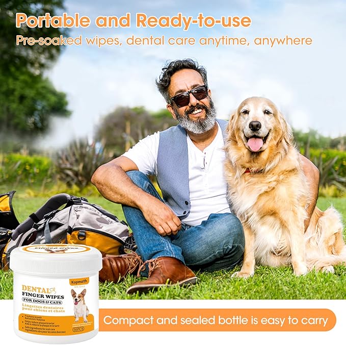 Finger Brushes for Dental Care of Pets, Teeth Cleaning Finger Wipes, Dog Dental Wipes, Reduce Plaque & Tartar, Freshen Breath, Safe & Natural Pet Dental Wipes for Dogs Teeth
