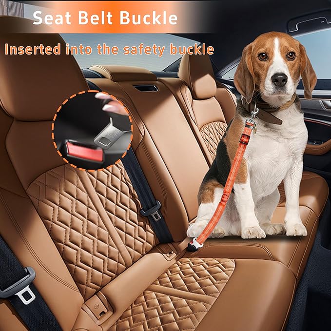 Seyezo 3-Piece Dog Car Harness Set - Retractable, Adjustable, Reflective Dog Seatbelt for Vehicle Headrests, Heavy Duty & High Elastic, Orange